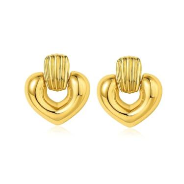 Imagem de Lansora Brincos de argola femininos banhados a ouro em forma de coração em forma de círculo redondo brincos prateados grossos para mulheres, Cobre, Sem pedra preciosa