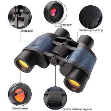 Imagem de Binóculos 60x60 HD Profissionais c/ Visão Noturna Impermeável em Verde p/ Aves, Esportes e Vida Selvagem