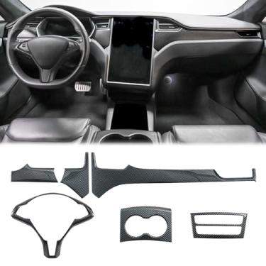 Imagem de Fancemot Kit de capa de acabamento interno de fibra de carbono compatível com Tesla Model S 2012–2020 e modelo X 2016–2020 – capa de volante, capa de painel, capa de suporte de copo, acessórios