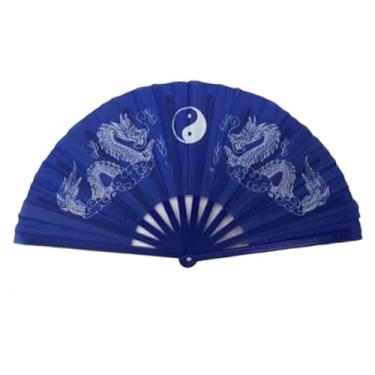 Imagem de Leque Oriental Grande Para Kung Fu E Tai Chi - AcessóRio Para ApresentaçãO De DançA E Artes Marciais(Azul com dragão)