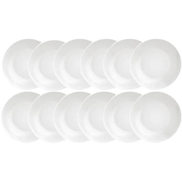 Imagem de Jogo 12 Pratos Fundos Porcelana 21cm Tramontina Leonora Branco Mesa Posta