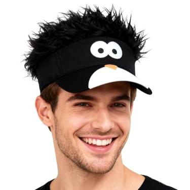 Imagem de Lindo chapéu de praia com pala de sol de pato de desenho animado, peruca de cabelo curto, faixa de cabeça ajustável, boné de beisebol de golfe, olhos grandes, engraçado, Natal, Halloween, cosplay