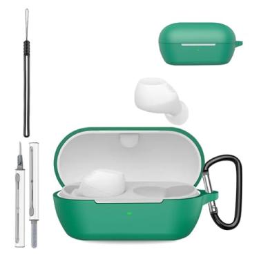 Imagem de Capa para Sony WF-C710N, capa protetora de silicone para fones de ouvido sem fio Sony WF-C710N, capa à prova de choque com proteção contra arranhões, com chaveiro, cordão e kit de limpeza, verde