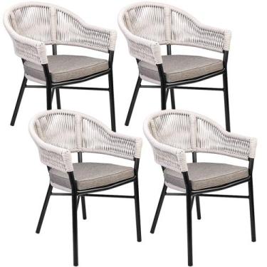 Imagem de Kit 04 Cadeiras Decorativas Área Gourmet Base Grafite Corda Náutica Me