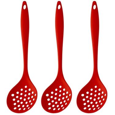 Imagem de Escumadeira De Silicone Vermelha Grande Kit 03 Un