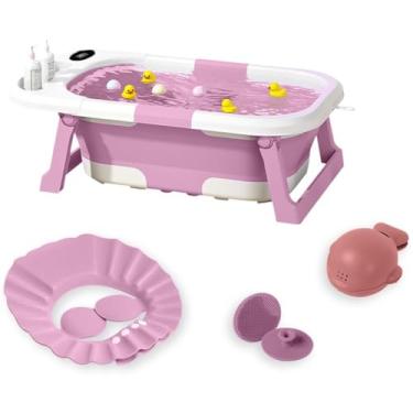 Imagem de Banheira Dobrável Compacta Com Termômetro Rosa Yuupi