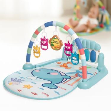 Imagem de Tapete de Atividades Musical com Piano Mobiles Suspensos Educativos Estimulo Sensorial Para o Bebe (Azul)
