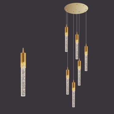 Imagem de Lustres de cristal longos para tetos altos, barra de luz pendente de vidro bolha moderna, lustre de escada LED, lâmpada suspensa linear para entrada, sala de estar, mesa de jantar, cozinha,