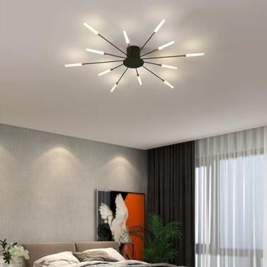 Imagem de Luminária de teto LED moderna com controle remoto e regulável, lustre preto semi-embutido para quarto, sala de estar, cozinha, sala de jantar e escritório, luminária pendente (12 luzes)