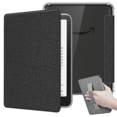 Imagem de Capa de Tecido Para Kindle 11ª Geração 6” (Modelos 2022 e 2024 – C2V2L3 e RS23CV) – Proteção Leve e Rígida – Auto Hibernação – Fechamento Magnético – Traseira Transparente e Alça de Suporte (Preto)