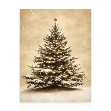 Imagem de Dazzlewall Arte de parede de árvore de Natal vintage, impressão de arte de árvore de Natal rústica retrô floresta decoração de parede para quarto de casa, sala de estar, 30 x 40 cm, sem moldura