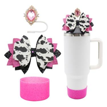 Imagem de Conjunto de 3 peças de acessórios para copo Stanley de 30 e 1,134 g com alça, decoração de canudo de laço fofo e topo de palha de 10 mm, bota de silicone com glitter, acessórios de copo fofos