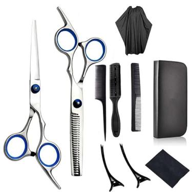 Imagem de Kit Barbeiro, Kit 11 Tesoura Fio A Laser, Desbastadora de Cabelereiro para Cortar Cabelo, Adequado para Iniciantes(Azul)