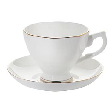 Imagem de Pratos Xícara de Café Moldura Dourada Osso China Xícara e Pires Conjunto de Xícara de Tarde Inglês Xícara de Chá Utensílios de Café Conjunto de Chá de Luxo (Cor: K) (Médio)