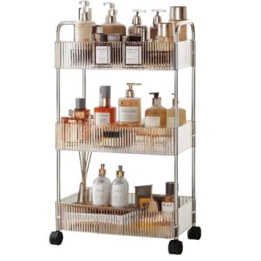 Imagem de Carrinho Multiuso, Estante Carrinho com 3 Prateleiras com Rodinhas Organizador Multiuso para Cozinha Banheiro Quarto(Três camadas: 32x20,8x64cm)