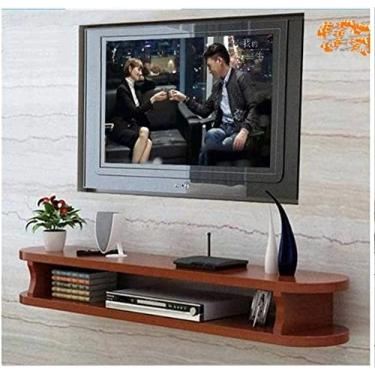 Imagem de Prateleira de console de mídia flutuante de 2 camadas para caixa de cabos, prateleira de armazenamento de madeira para decoração de sala de estar (tamanho: 120 x 22 x 15 cm (47 x 9 x 6 polegadas))