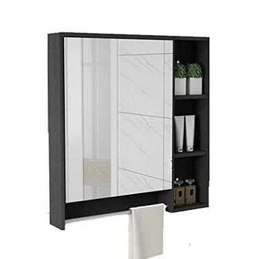 Imagem de Armário com espelho armário de parede pendurado tipo parede armário pendurado armário com prateleiras armário de armazenamento adequado para banheiro e cozinha (cor: marrom tamanho: 100 cm/39,3