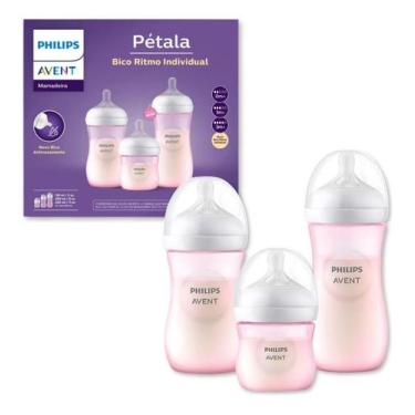 Imagem de Kit Triplo Mamadeira 0-6 M Philips Avent Pétala 125/260/330Ml, Rosa