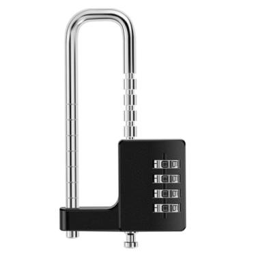 Imagem de Cadeado de armário de academia, cadeado de combinação de 4 dígitos, cadeados de aço inoxidável, ajustável, cadeado de armário sem chave para academia, academia, cercas de porta ao ar livre (preto)