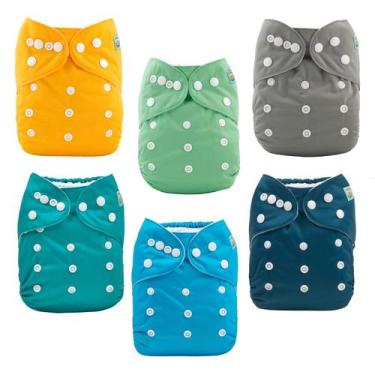 Imagem de Pacote de 6 fraldas de pano para bebês ALVABABY com 12 inserções ajust