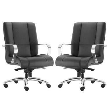 Imagem de Kit 02 Cadeiras de Escritório Diretor Executiva New Onix F02 Couro Ecológico Preto - Lyam Decor