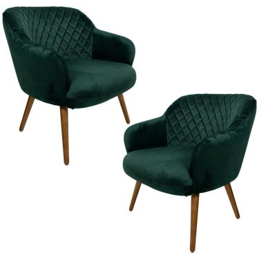 Imagem de Kit 2 Poltronas Decorativas Kitana Pés Madeira Palito Veludo Verde - Gran Belo