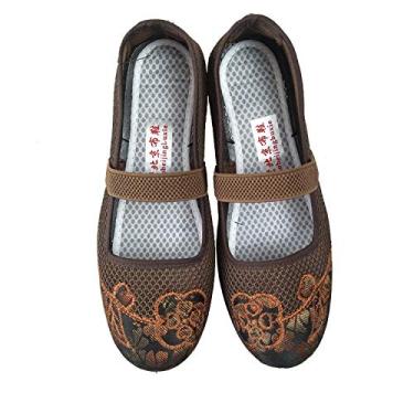 Imagem de Sandália feminina Bigfanshu de pano de dança bordada verão 2020, Marrom, 35-39