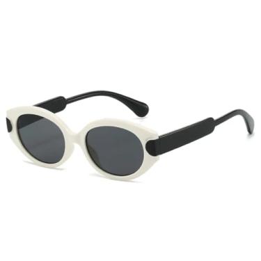 Imagem de HCHES Óculos de sol feminino retrô oval punk gradiente, duas cores, masculino, uv400 (branco, preto, cinza)