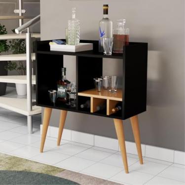 Imagem de Aparador Mini Bar com Adega Preto em MDF Modelo Pés Palito