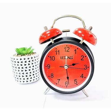 Imagem de Relógio de Mesa Despertador Vintage Antigo Clássico Com Luz de Fundo Noturna Em Metal Analógico (Preto e vermelho)