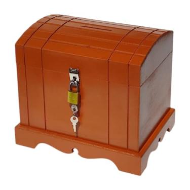 Imagem de Cofrinho de Dinheiro, Baú Cofre Madeira Mdf E Cadeado(Mogno)