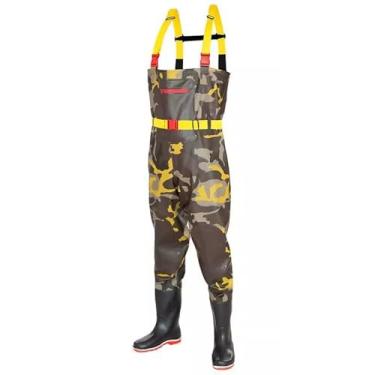 Imagem de Hip Waders Calças de camuflagem amarelas, joelho de camada dupla e calças impermeáveis ​​no peito(38 EU)