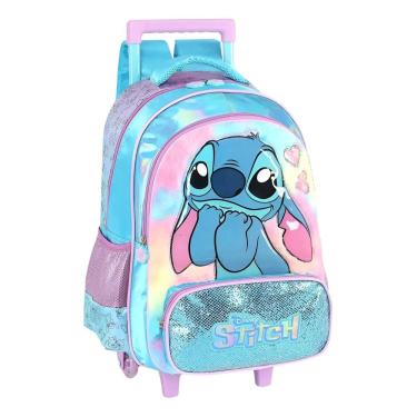 Imagem de Mochila Disney Stitch Bolsa de Rodinha Infantil Pelucia Azul