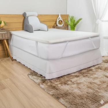 Imagem de Kit Pillow Top Espuma D20 + Almofada de Descanso Apoio lombar Travesseiro Encosto de costas para leitura na Cama em Pelúcia 50cm x60cm (PRETO) (CINZA/BRANCO, KING)