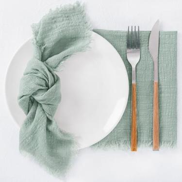 Imagem de Guardanapos de algodão com franjas verde-mar, 40,6 x 40,6 cm, pacote com 2 - Guardanapos de pano laváveis reutilizáveis para decoração de mesa de almoço, jantar, festa de casamento