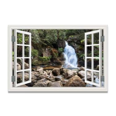 Imagem de LKXGRRSFG Water Comes From The MountainImpressão artística em tela de ilusão de janela falsa, arte de parede com vista panorâmica real para sala de estar 30 x 45 cm sem moldura