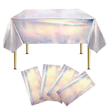 Imagem de NINEFOX Pacote com 4 toalhas de mesa de plástico iridescente brilhante, capas descartáveis 54 x 108 | Brilhe suas festas e feriados