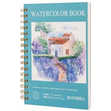 Imagem de Bloco de papel aquarela 14 x 21,6 cm, 30 folhas 300 g, prensa a frio, pequeno caderno de desenho em aquarela, diário de aquarela encadernado em espiral para exercícios de adultos e crianças ou