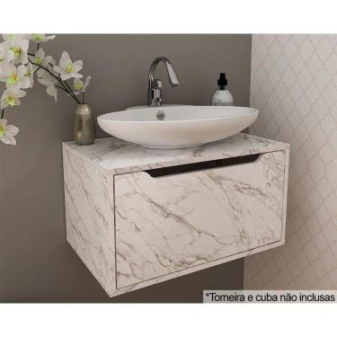 Imagem de Bancada De Banheiro Suspenso Bn3646 S- Cuba C- 1 Porta 60cm Mármore Branco - Tecno Mobili
