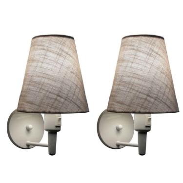 Imagem de Kit-2 Arandela Cone Md-2013 Branco C- Inter Liga E Desl Cúpula Em Tecido Cinza - Bivolt