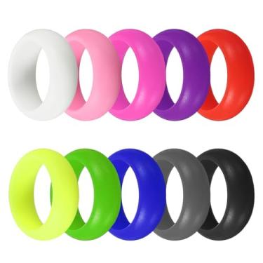 Imagem de YELARXI Anéis esportivos de silicone, alianças de casamento de borracha, anéis de noivado masculinos e femininos - adequado para (esportes ao ar livre/academia/noivado/casamento/lembrança), 10 peças
