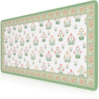 Imagem de iCasso Capa de mesa, tapete de mouse floral extra grande, tapete de mesa, tapete de escritório para protetor de mesa, antiderrapante XXL grande mousepad com bordas costuradas para teclado de laptop