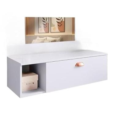 Imagem de Penteadeira Camarim Suspensa com Espelho, Gaveta com Divisória e Nichos Make Up Elegante e Compacta (Branco)