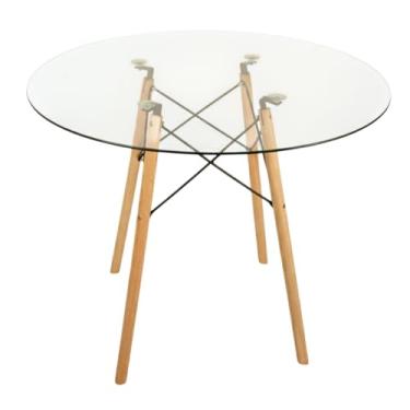 Imagem de Mesa Jantar Eiffel Charles Eames Quadrada Tampo Vidro Redondo ou Quadrado Temperado 6mm Jt Home (TAMPO REDONDO, 70CM)