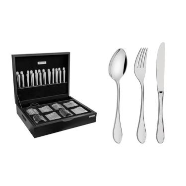 Imagem de Faqueiro Tramontina Italy em Aço Inox com Facas de Mesa Forjadas 6mm Alto Brilho e Estojo de Madeira 101 Peças Tramontina