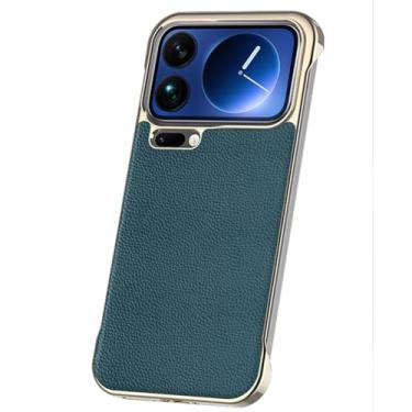 Imagem de HAOMRIYL Capa de couro para Xiaomi 17 Pro Max/17 Pro/17, capa galvanizada sem moldura, couro bovino, fina, luxuosa, proteção à prova de choque, verde, 17 Pro Max