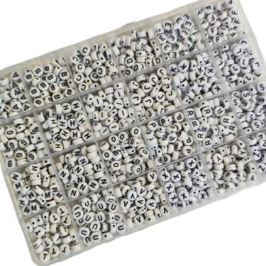 Imagem de Kit Miçangas Pulseiras Infantil, Letras Alfabeto Completo E Organizador 650 Ou 1300pçs Missanga Bijuteria Artesanato(650 peças,Branco e Preto)