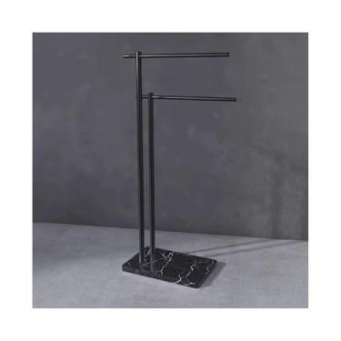 Imagem de porta-toalhas Toalheiro de banheiro, rack toalhas chão, luz, luxo, criativo, mármore, banheira, armazenamento, barra(Black+Black)