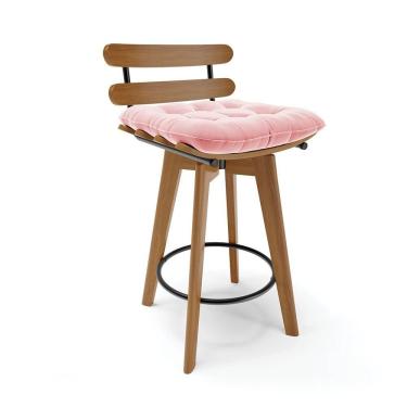 Imagem de Banqueta Giratória Costela Suede Base Madeira Rosa Bebê