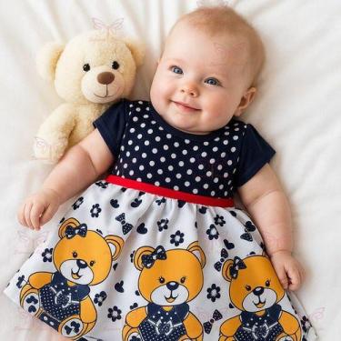 Imagem de Vestido Bebe Menina Infantil Estampado Ursinho Tam RN a 03 Meses - Sup